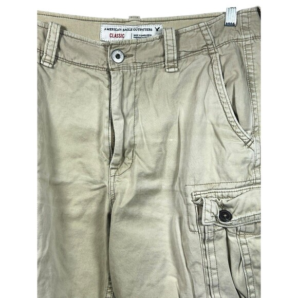 Y2K American Eagle Shorts Men’s 34 Khaki Cargo Classic Length Baggy Paratrooper - Picture 2 of 9